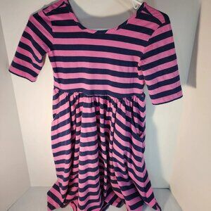 Hanna Andersson girls pink/navy striped skater dress with pockets Size 10